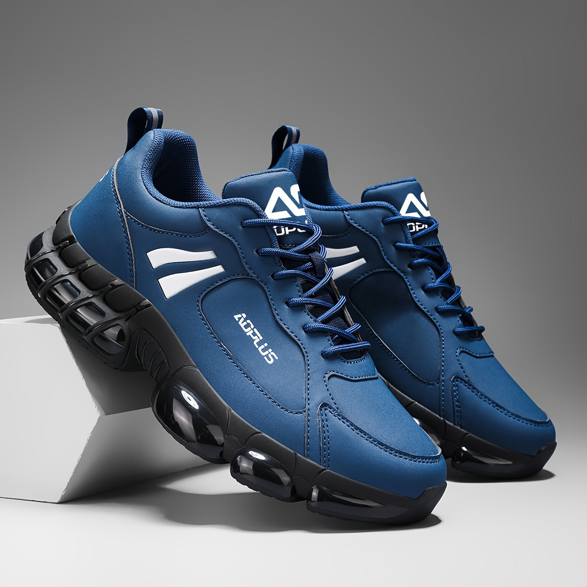 Men's Road Running Sneakers – Anti-Slip Wear-Resistant Lace-Up Athletic Shoes, All Season Low Top Casual Outdoor Sneakers, Blue Black White, Sizes US 6.5–13.5