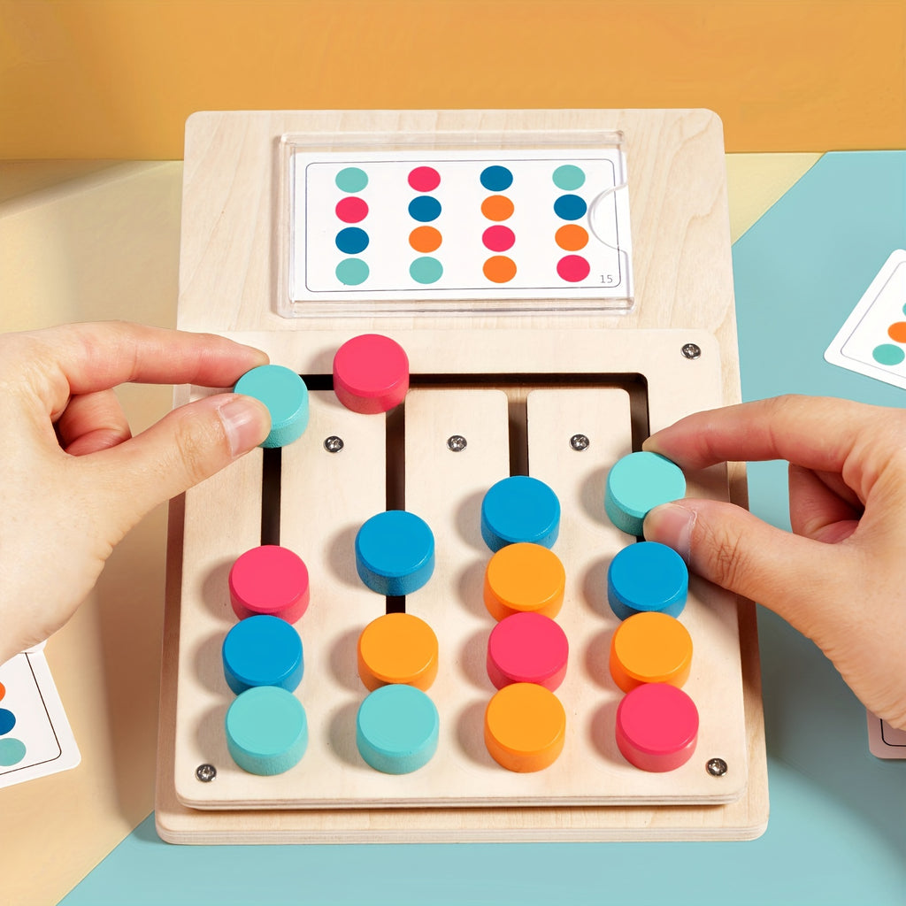 Wooden Four-Color Puzzle Game for Kids & Adults - STEM Brain Teaser Logic Toy to Enhance Focus, Hand-Eye Coordination & Critical Thinking, Educational Family Board Game, Birthday & Holiday Gift