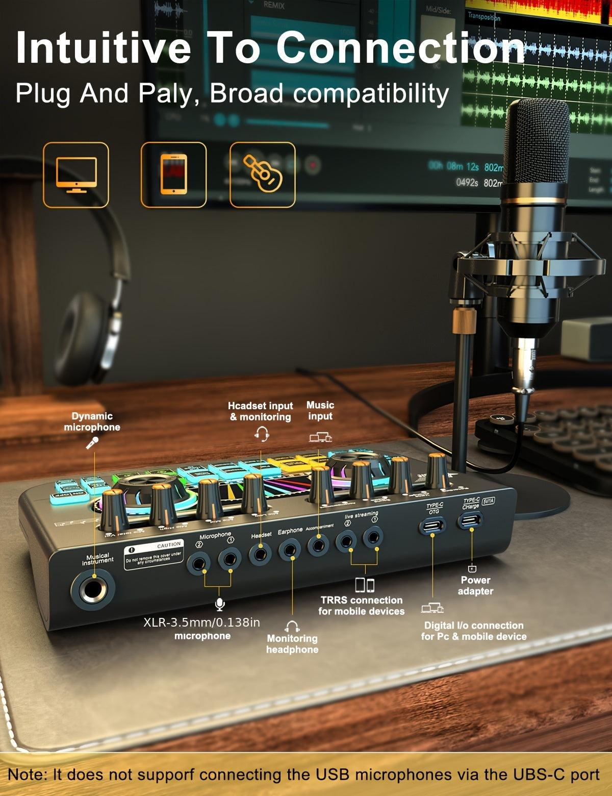 Microphone Mixer Bundle Kit for Podcast Recording Studio – Audio Mixer with Mic Stand, Sound Card, Streaming & Karaoke Setup for PC Phone Gaming
