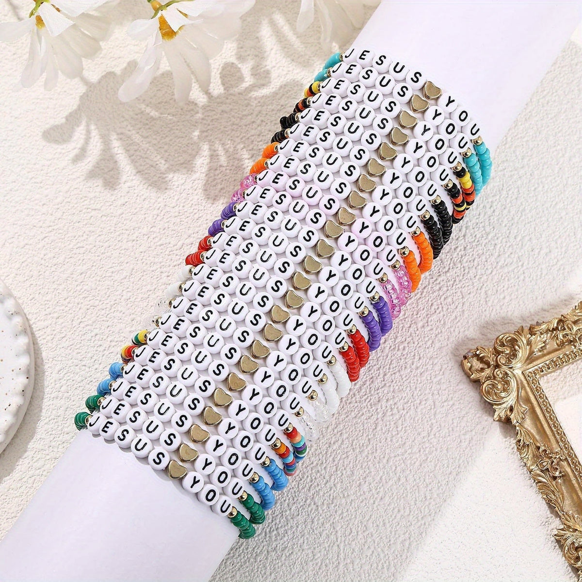 24pc Christian Friendship Bracelet Set – Handmade Clay Bead Jesus Love You Bracelets, Bulk Religious Jewelry for Christmas, Easter, Church Events & Faith-Based Gifts