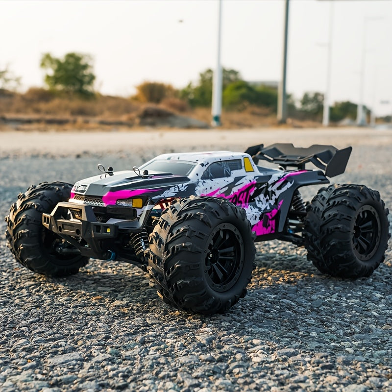 80KM/H 4WD RC Off-Road Truck - Full Proportional Control, Metal Gears & Differential, Independent Suspension, LED Lights, Wheelie Bar, All-Terrain Professional RC Car - Pink