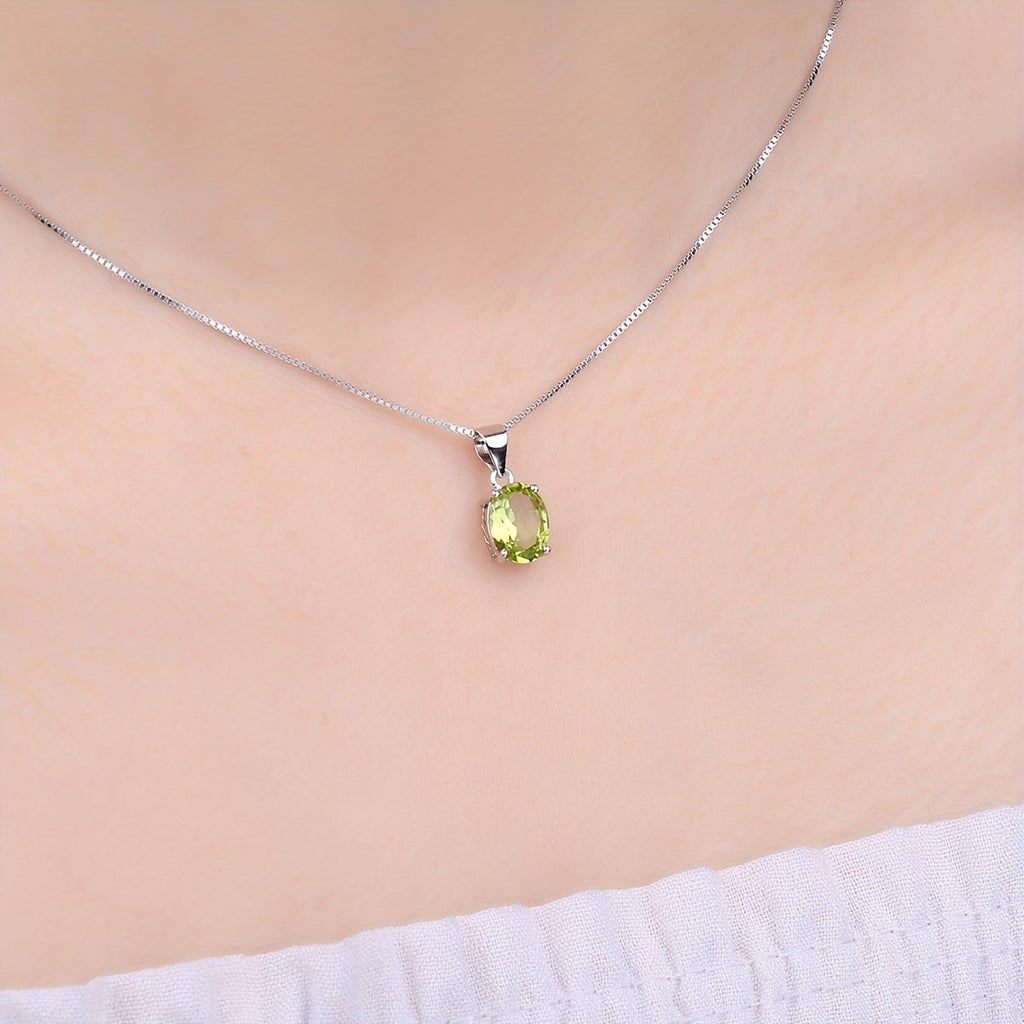 925 Sterling Silver Natural Gemstone Oval Cut Pendant Necklace for Women – Amethyst Citrine Garnet Peridot Topaz Multi-Faceted Fine Jewelry, Elegant Dating Daily Gift for Girls