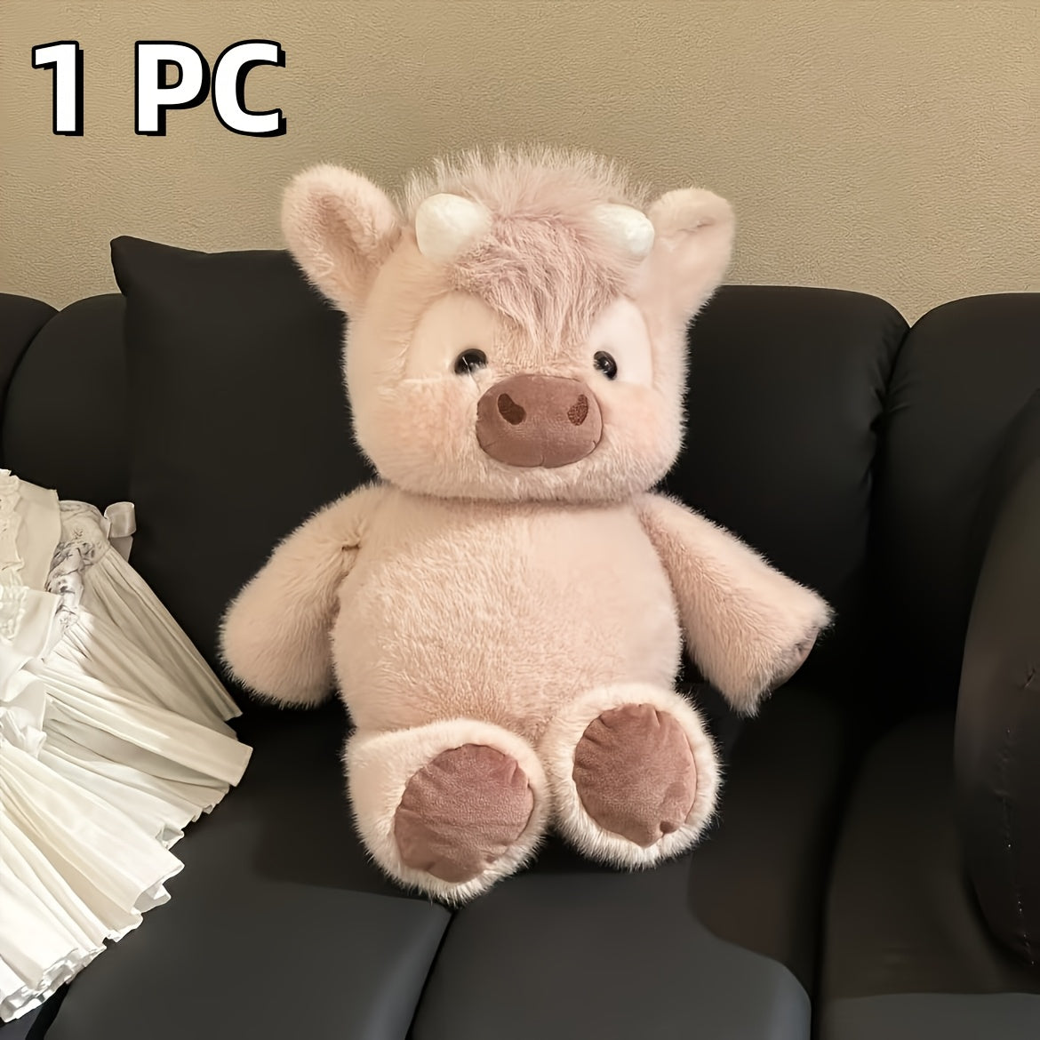 Kawaii Highland Cow Plush Toy 15.7 Inch – Cute Soft Stuffed Animal for Girls, Fluffy Highland Cow Stuffed Plushie, Perfect Valentine’s Day Easter Birthday Christmas Gift (White/Pink/Light Brown)