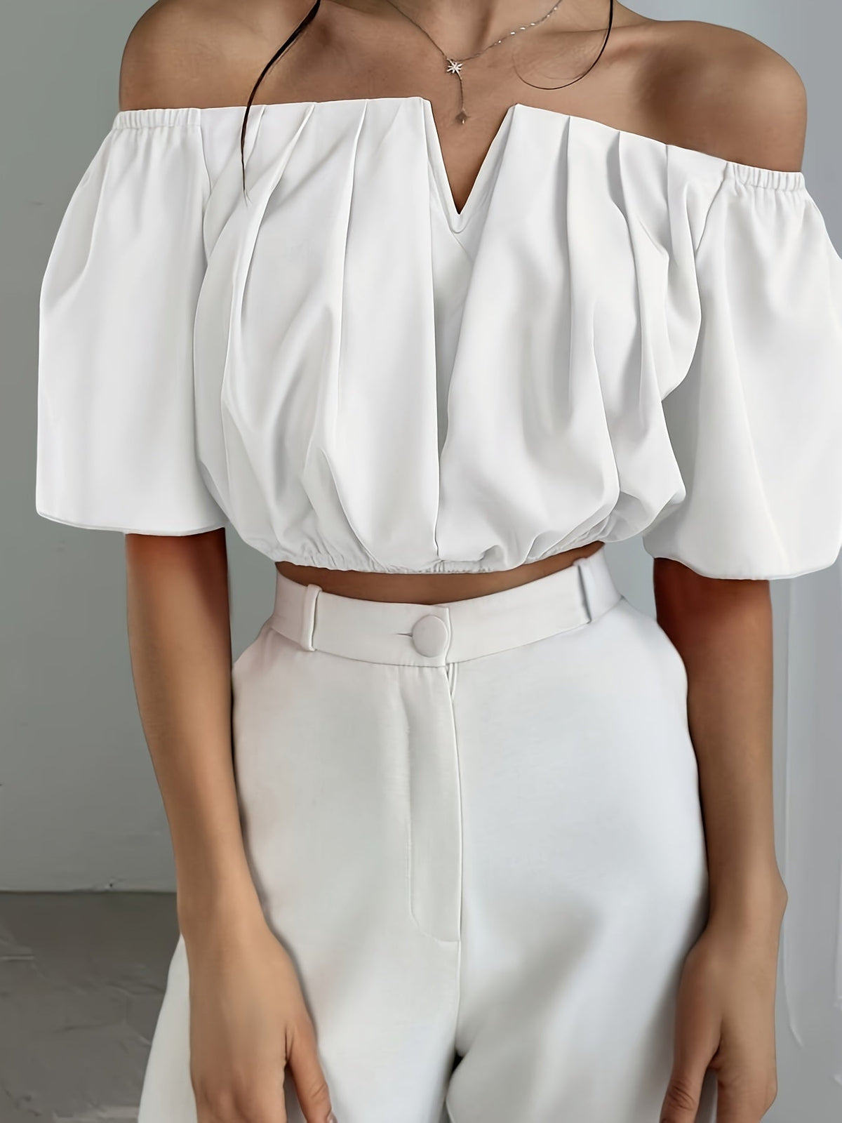 Off Shoulder V-Neck Blouse Women Short Sleeve Solid Color Sexy Summer Top | Vacation Party Casual Wear Multiple Colors XS-L