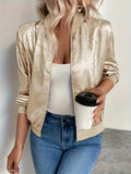 Women's V-Neck Zip-Up Lightweight Jacket – Casual Versatile Short Outer Coat, Solid Color Spring Summer Woven Cardigan, European American Style, Sizes XS-XXL, Beige Pink Purple