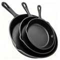 Cast Iron Skillet Set 3-Piece 6 8 10 Inch Pre-Seasoned Non-Stick Heavy Duty Oven Grill Campfire Safe Even Heat for Steak Cornbread Baking – Rustic Kitchen Cookware