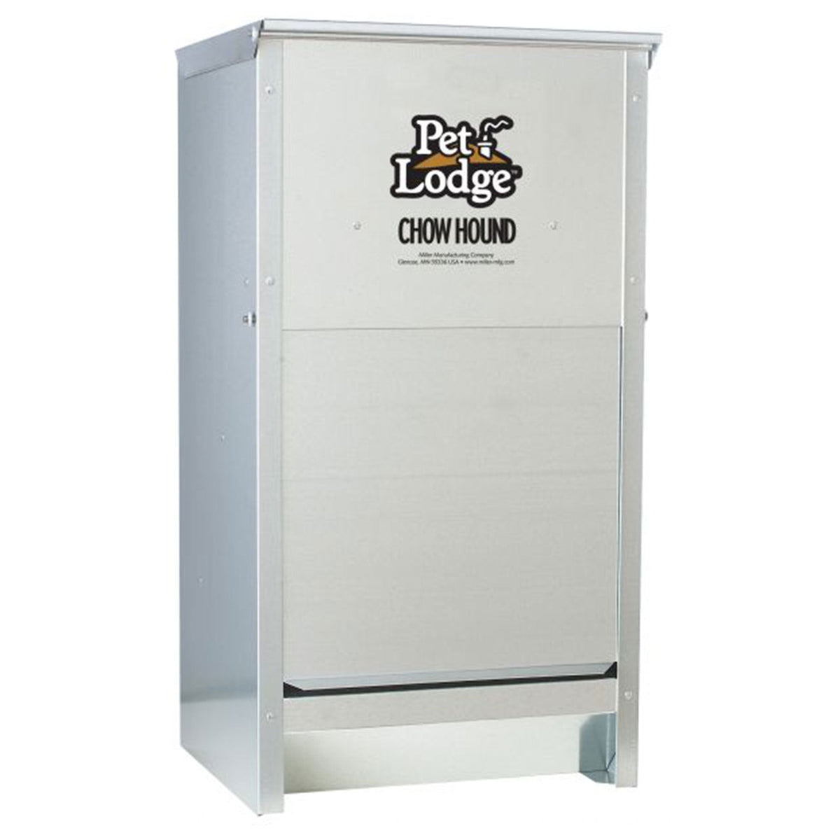 Pet Lodge Automatic Dog Feeder 25 lb - Galvanized Steel Gravity Feeder with Magnetized Door & Angled Chute, Chew-Proof Rust-Resistant, Wall-Mountable Indoor & Outdoor Use, Silver