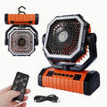 20000mAh Portable Camping Fan with LED Light – USB Rechargeable Outdoor Tent Fan for Hiking, Fishing & Camping – Durable Compact Design with Handle, Green & Orange