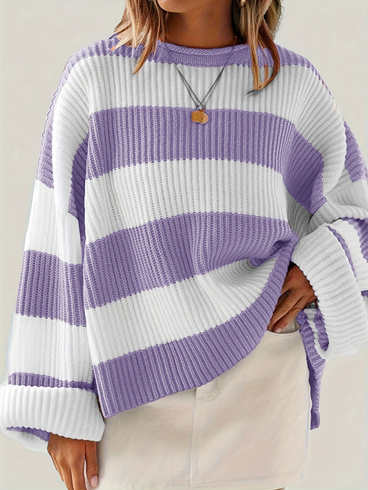 Women's Loose V-Neck Off-Shoulder Pullover Sweater Casual Lazy Style Knit Top Green Black Grey Navy Purple Linen S M L XL XXL