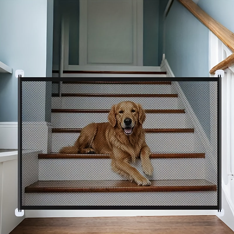 Foldable Pet Safety Gate for Dogs & Cats – No Drill Install, Adjustable Height, Mesh Barrier, Portable Lightweight Baby Gate for Stairs Doorways Hallways Indoor Home Use