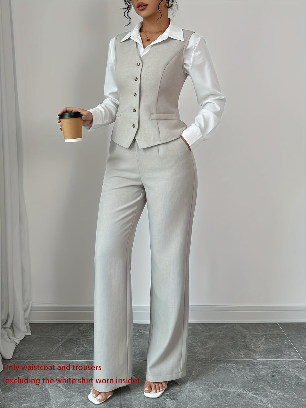 Women's 2-Piece Sleeveless Single-Button Vest & High Waist Wide Leg Pants Set – Solid Color Elegant Chic Office Casual Outfit for Spring Summer