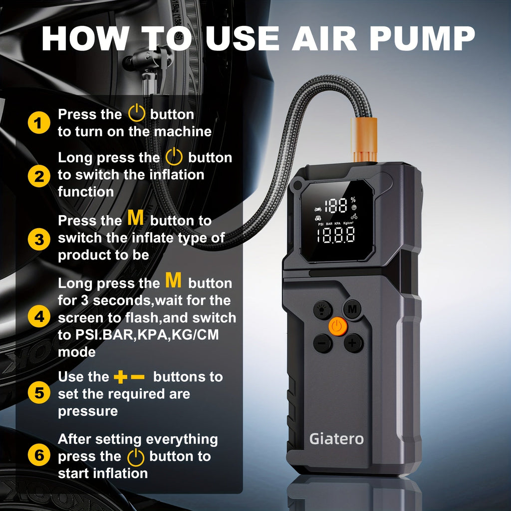 10000A Jump Starter with Air Compressor 160 PSI, Portable Car Battery Jump Starter Pack for Gas & Diesel Engines, USB-C QC 3.0 Fast Charge, Large Display, 3-Mode LED Flashlight, Jumper Cables Included – Giatero Q27