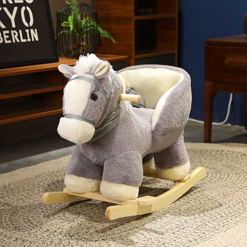 Rocking Horse for Infants and Toddlers - Indoor Outdoor Baby Ride On Toy, Grey Plush Design, Safe for Babies and Young Kids, Birthday and Holiday Gift