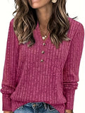 Women's Ribbed V-Neck Sweatshirt Long Sleeve Casual Loose Knit Top for Women Fall Winter Fashion S-XXL Multiple Colors