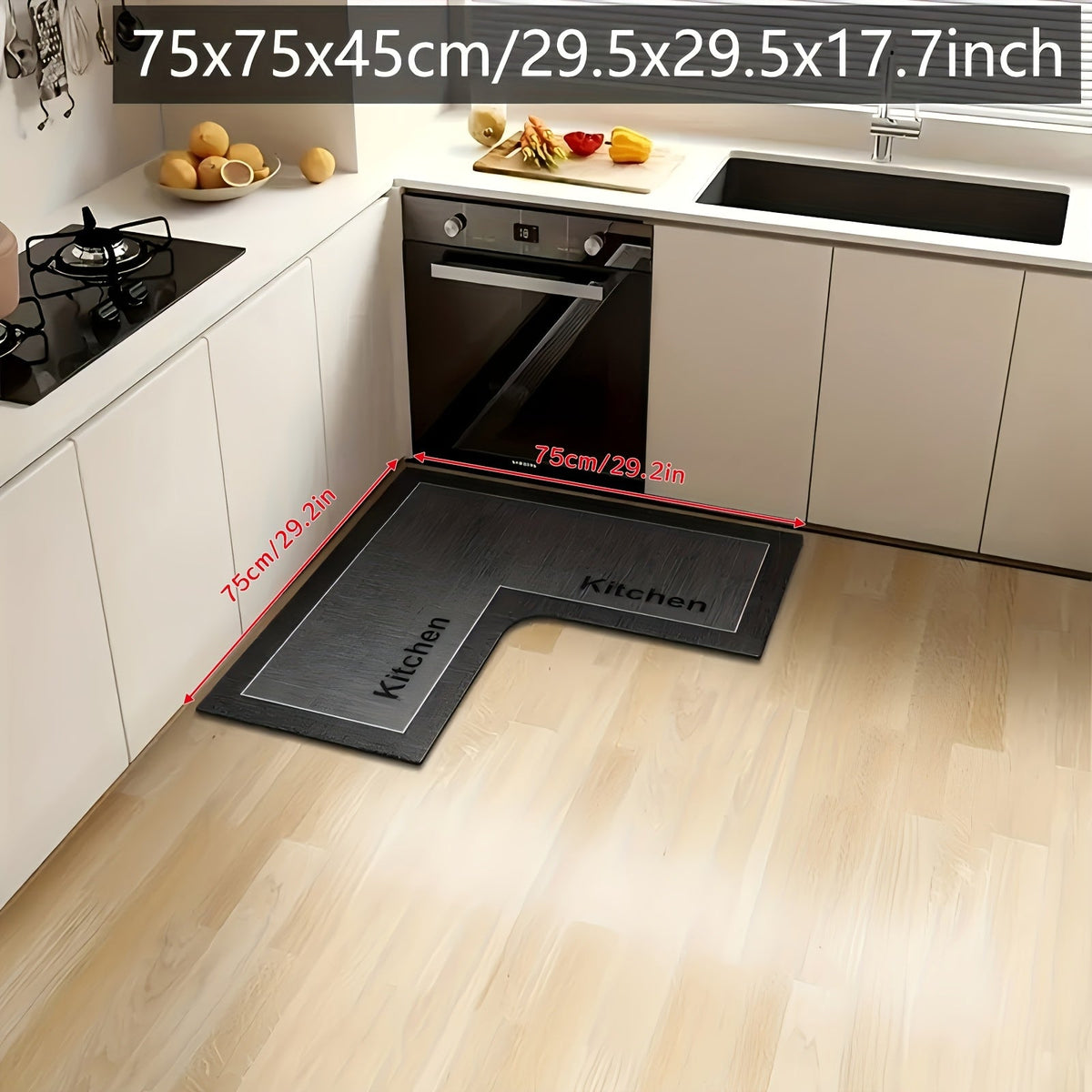 Kitchen Mat Non-Slip Microfiber Rug – Anti-Fatigue Machine Washable Kitchen Floor Mat with "Kitchen" Text, Soft Cushioned Standing Mat for Kitchen, Entryway & Dining Room, Camel & Dark Gray