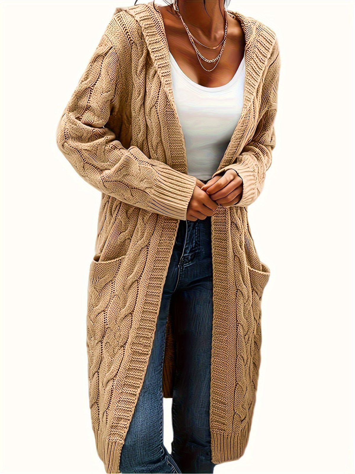 Women's Solid Color Knit Cardigan Sweater – Soft Stretch Polyester Open Front Layering Jacket for Fall Winter