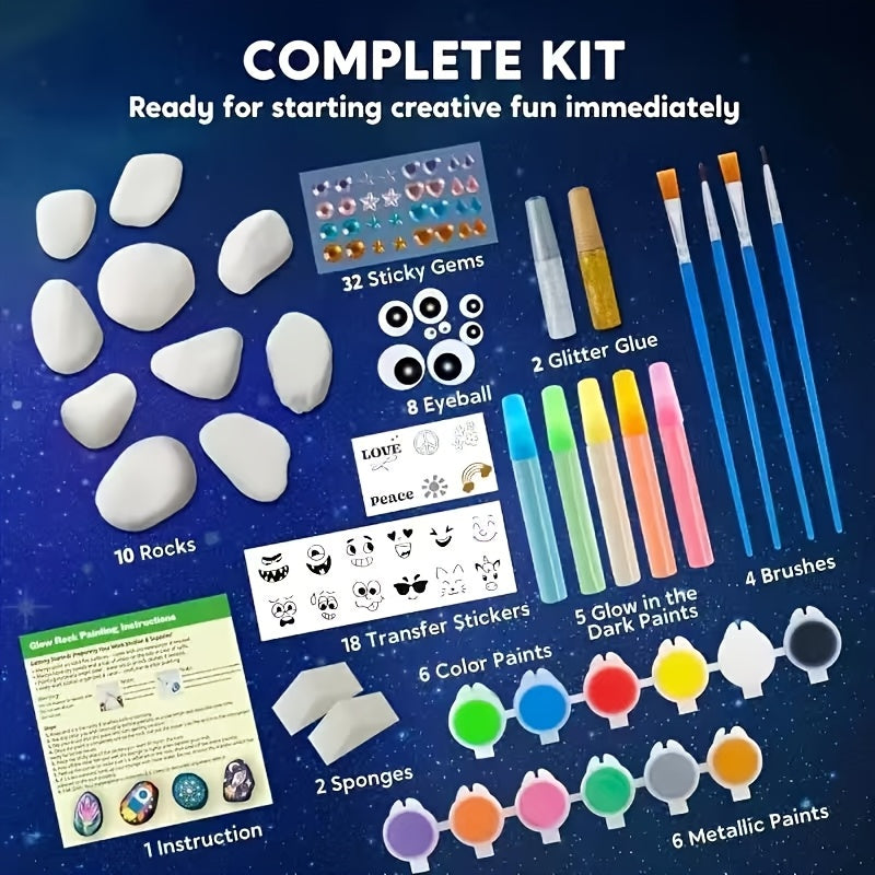 Glow in the Dark Stone Painting Kit for Kids – Creative DIY Rock Art & Craft Set, Graffiti Painting Toy, Outdoor Activity Gift for Boys and Girls Birthday Parties
