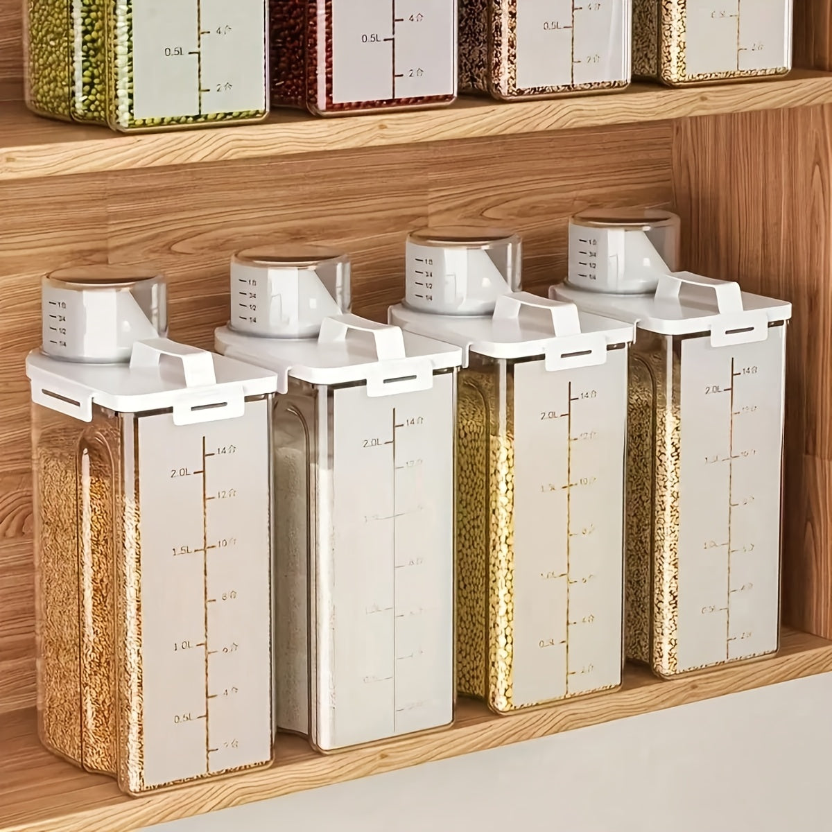 Airtight Food Storage Containers Set of 4 – Extra Large 3L/102oz BPA-Free Plastic Canisters with Clip-On Lids & Measuring Cup, Dishwasher Safe, Square Kitchen Organizers for Grain, Rice, Nuts, Flour, Cereal