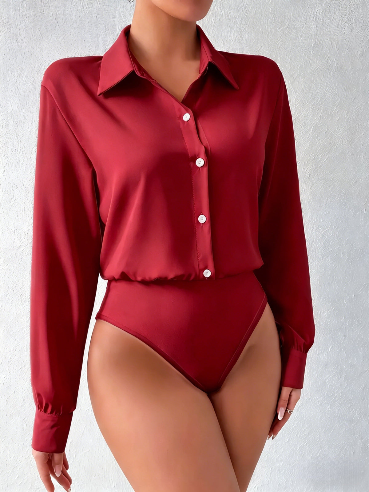 Women's Long Sleeve Shirt Jumpsuit Elegant One-Piece Romper Formal Casual Wear White Black Red XS-XL