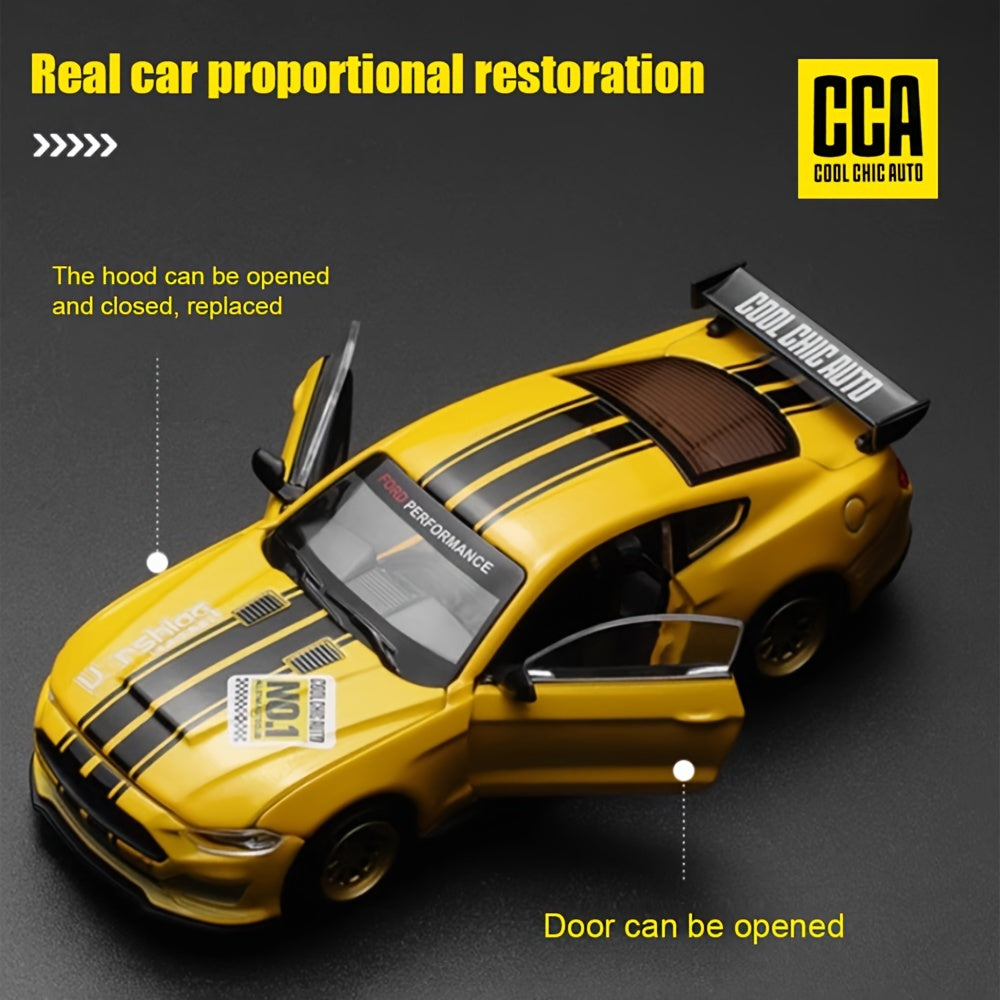1:42 Scale Ford Mustang GT 2018 Die-Cast Model Car with Opening Doors, Collectible Classic Muscle Car Miniature with Replaceable Accessories, Desktop Ornament Toy, Best Halloween Christmas Birthday Gift