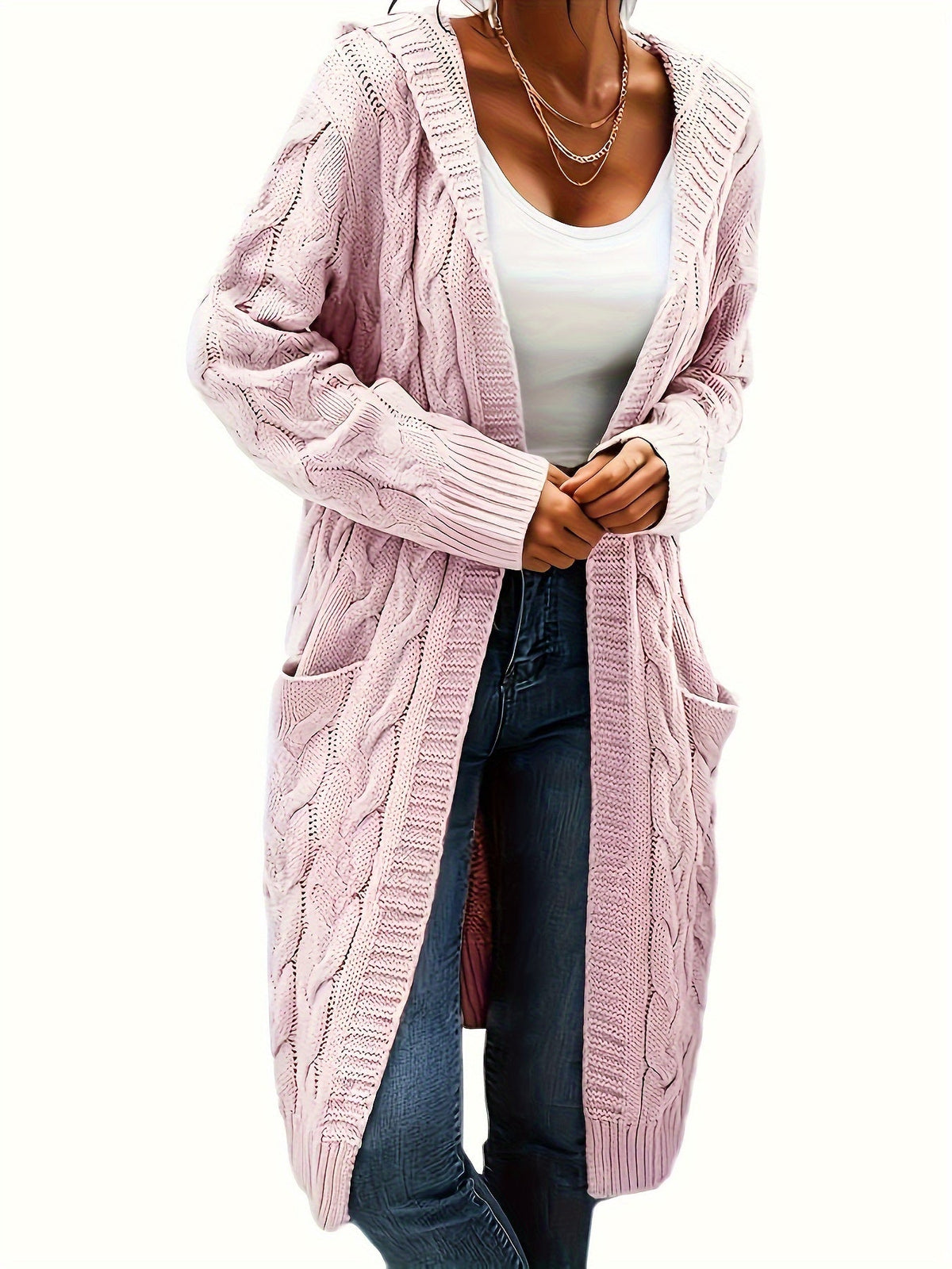 Women's Solid Color Knit Cardigan Sweater – Soft Stretch Polyester Open Front Layering Jacket for Fall Winter