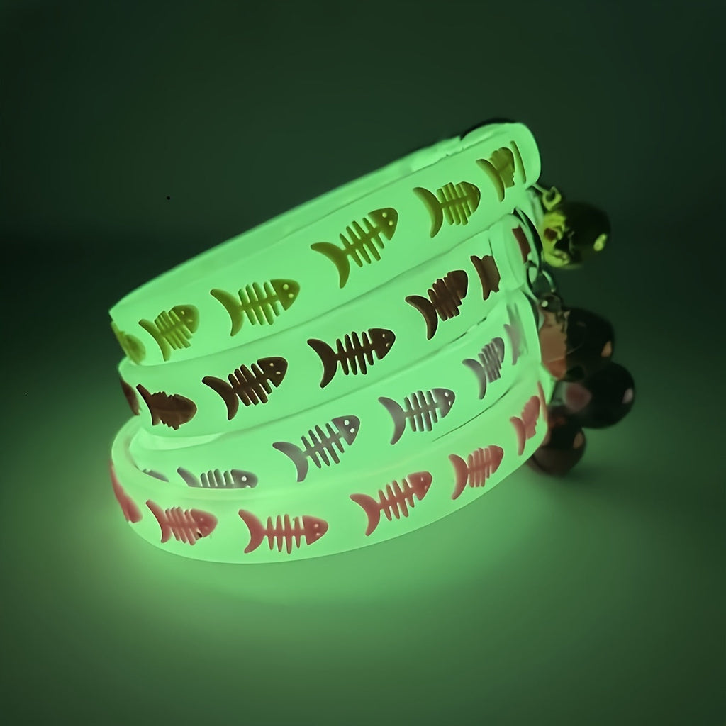 4-Pack Glow in the Dark Cat Collar with Bell Night Safety Reflective Glowing Collars for Outdoor Cats Blacklight Reactive Mixed Colors One Size Fits Most