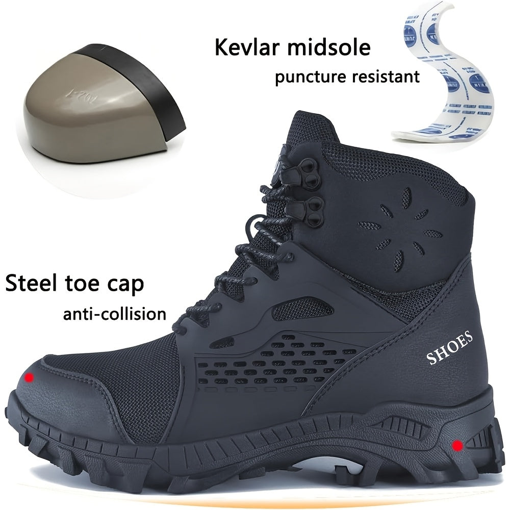 Steel Toe Boots for Men & Women – Waterproof Work Construction Safety Shoes with Anti-Piercing Kevlar Midsole, Non-Slip Rubber Sole, ASTM F2413-18 Compliant, Sizes US 4.5–13.5, Black