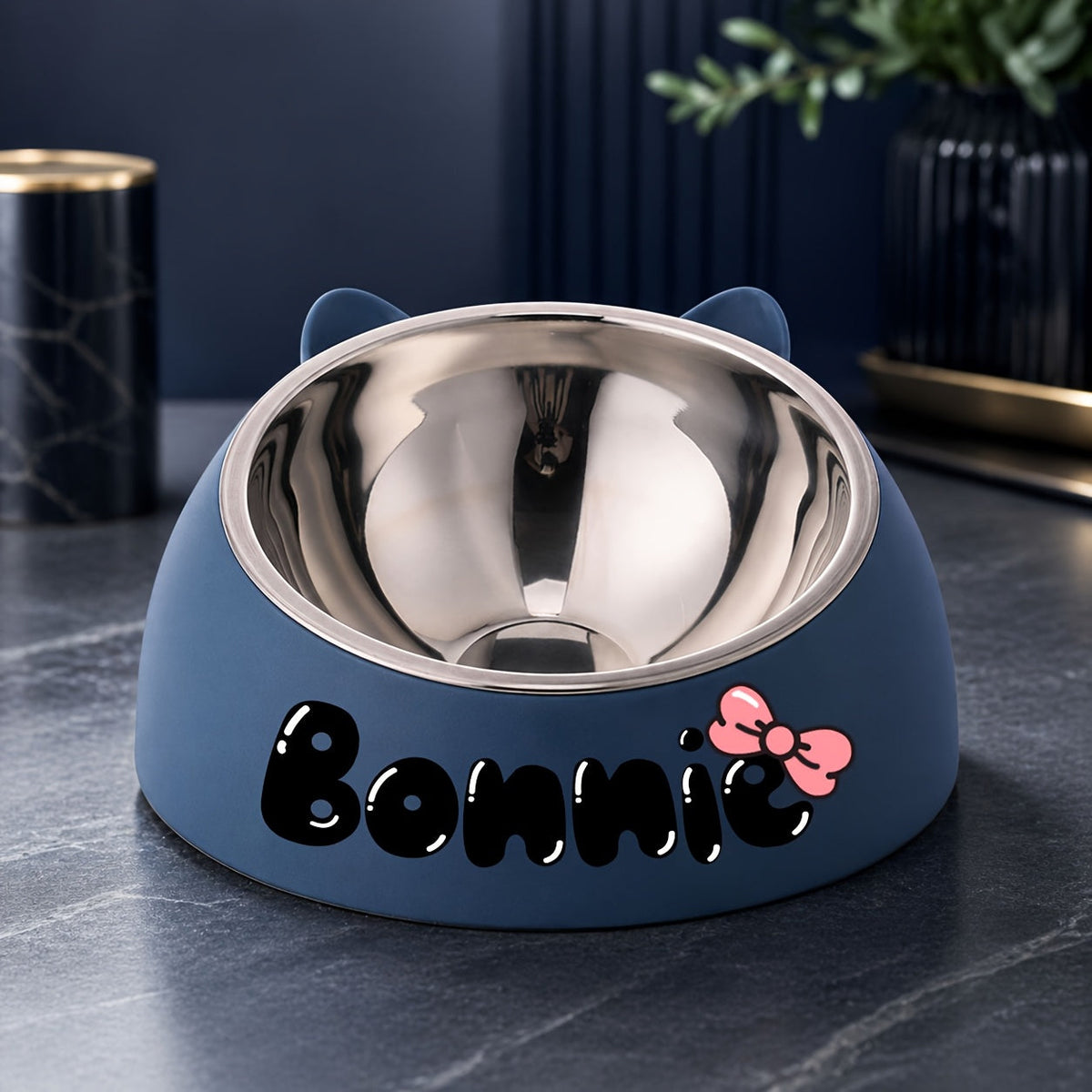 Personalized Stainless Steel Tilted Pet Bowl for Cats and Dogs Custom Name Ergonomic Neck Protection Food Water Bowl Great Gift for Pets Small Medium Large