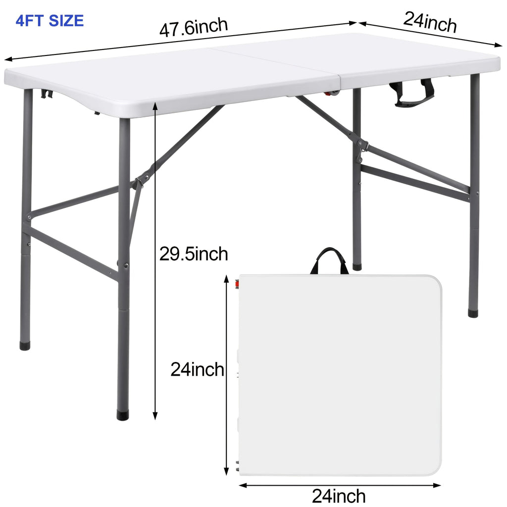 4FT 6FT Folding Table Heavy Duty Portable Camping Outdoor Table with Locking Legs, Lightweight Plastic Fold Up Table for Picnic, Party, RV, Dining, Events – White