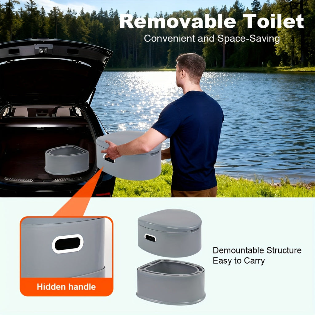 Portable Toilet for Adults Extra Large Indoor Outdoor Camping Commode with Detachable Inner Bucket & Removable Paper Holder – Lightweight Compact for Camping, RV, Boat, Van & Emergency Use (Gray/Black)