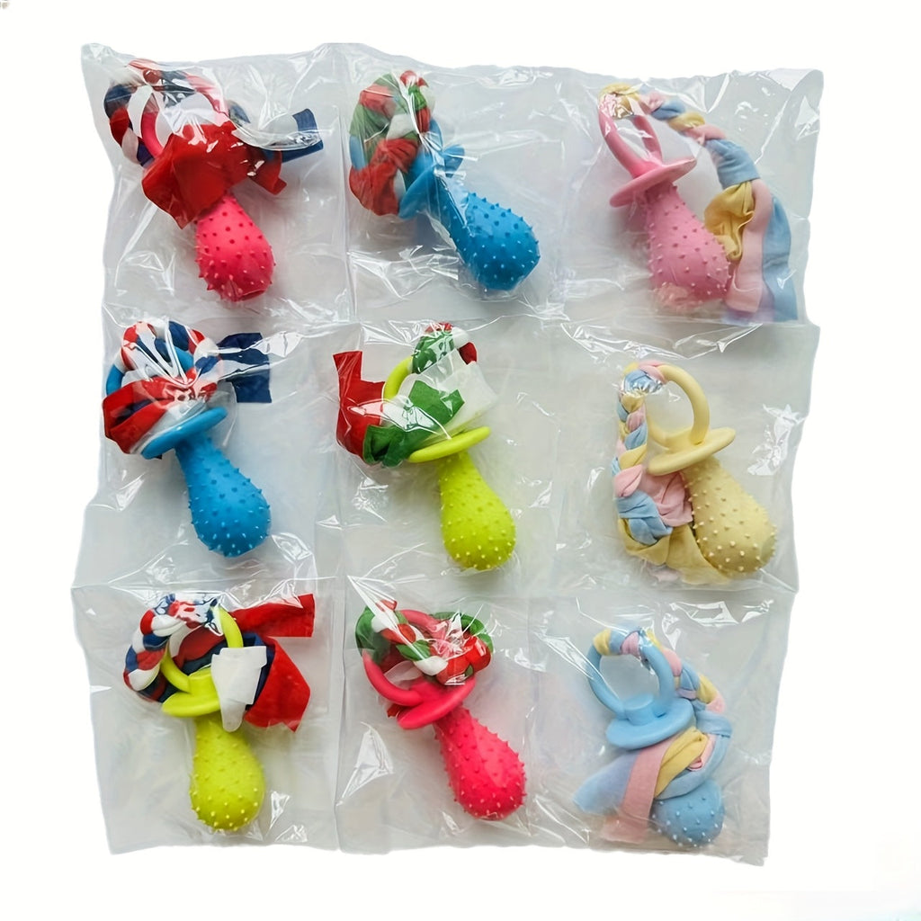 Pet Dental Teething Pacifier Toys 9 Pack - TPR Chew Toys for Cats & Dogs, Boredom Buster Dental Cleaning Chewing Toy Set for Puppies Kittens Small Medium Breeds