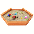 Cedar Wood Hexagonal Kids Outdoor Sandbox with Lid Weatherproof Oxford Cover Three Benches Base Liner 73x64 Inch for Gardens Yards Beaches Fits 4 to 6 Kids Natural