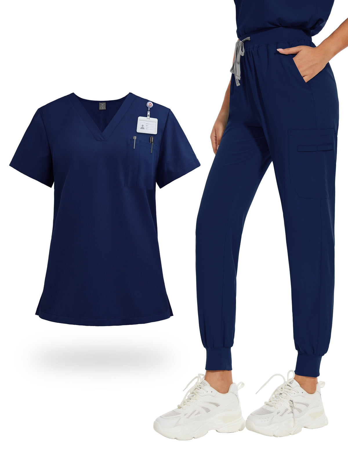Women's Scrub Sets V-Neck Uniform Tops and Pants with Pockets for Nurses Medical Dental Spa Work Wear Short Sleeve Solid Color All Season Scrub Suit Elastic Comfortable Healthcare Outfit
