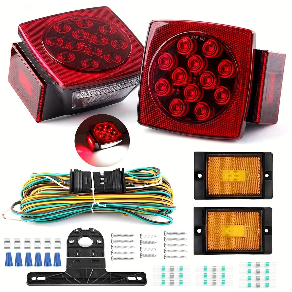 12V LED Trailer Light Kit with Wiring Harness – Submersible Waterproof Utility Trailer Lights for Boat RV Truck, Complete Kit for Trailers Under 80 Inch, Corrosion Resistant