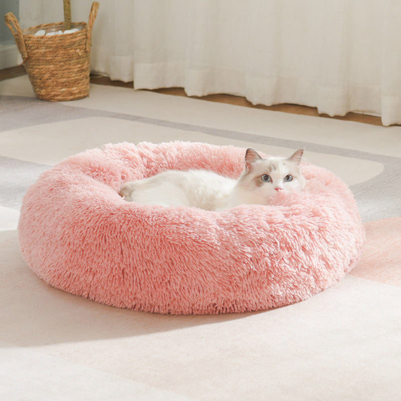 Large Round Cat Bed All Seasons - Soft Comfortable Circular Cat Nest for Cats and Small Dogs, Universal Pet Sleeping Mat with Plush Cushion for Indoor Pets