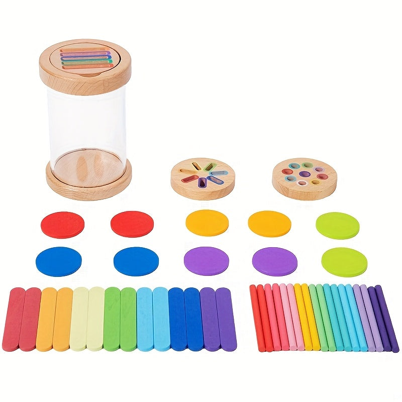 Kids 3-in-1 Color Sorting Tube Game – Color Matching Cup Set with Sorting, Counting, Coin Tossing & Stick Drawing Modes, Montessori Educational Math Toy for Toddlers Ages 3+, Learning Gift for Boys & Girls