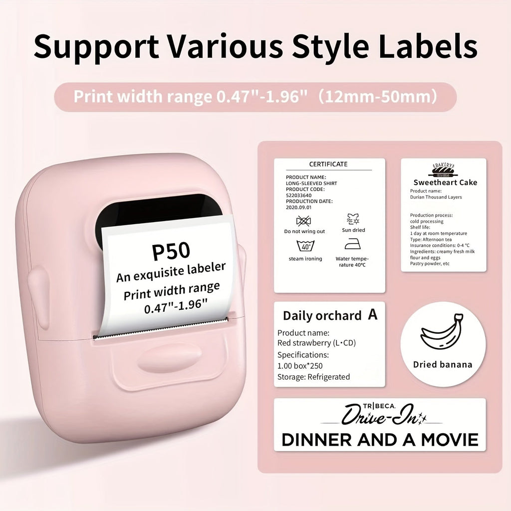 Wireless Thermal Label Maker – No Ink Required, Multiple Templates, Bluetooth Label Printer for Storage Organization Home Office School Supplies, Pink White Blue