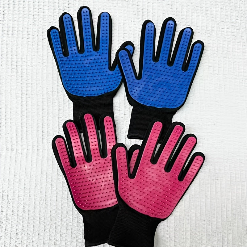 Pet Grooming Gloves 2 Pairs (4 Pieces) – Massage & Deshedding Hair Removal Glove Brush for Dogs and Cats, Gentle Rubber Bristle Pet Shedding Mitt for Short & Long Hair, Bathing & Grooming Tool