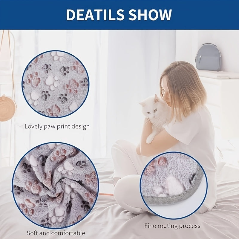 Pet Blanket 3 Pack - Soft Warm Coral Velvet Dog & Cat Blanket with Cute Dog Footprint Pattern, Cozy Plush Throw Blanket for Pets, Ideal for Sofa Bed Crate & Travel, Thoughtful Pet Gift
