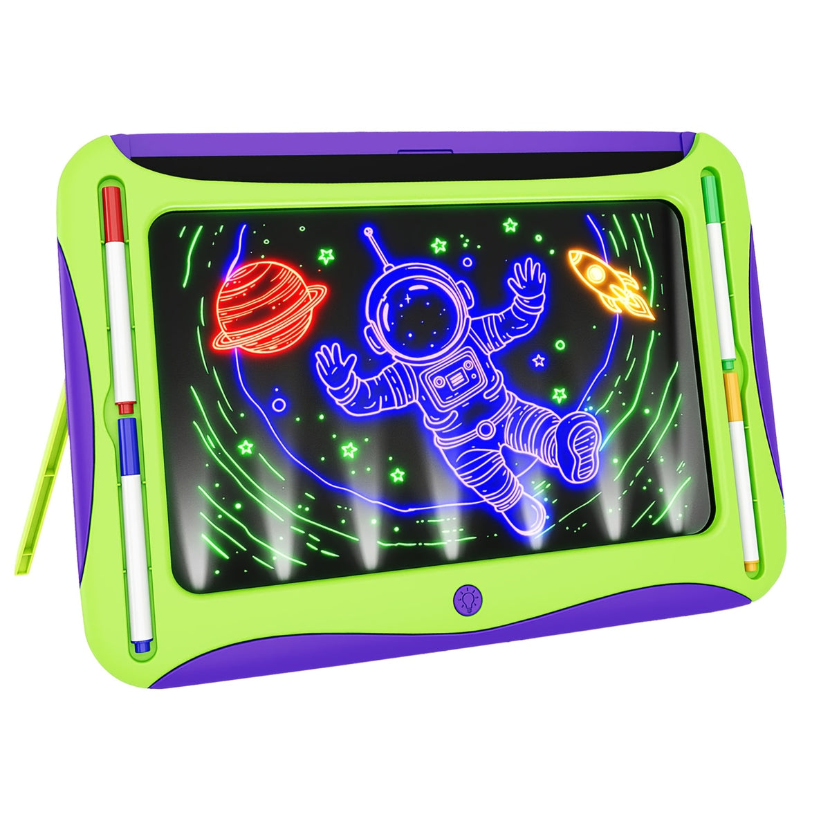 LED Light Up Drawing Board for Kids 8 Light FX Modes Doodle Tracing Art Set with 9 Double-Sided Cards 6 Washable Markers Flip Stand Creative STEM Toy Birthday Christmas Gift Girls Boys Ages 3-8