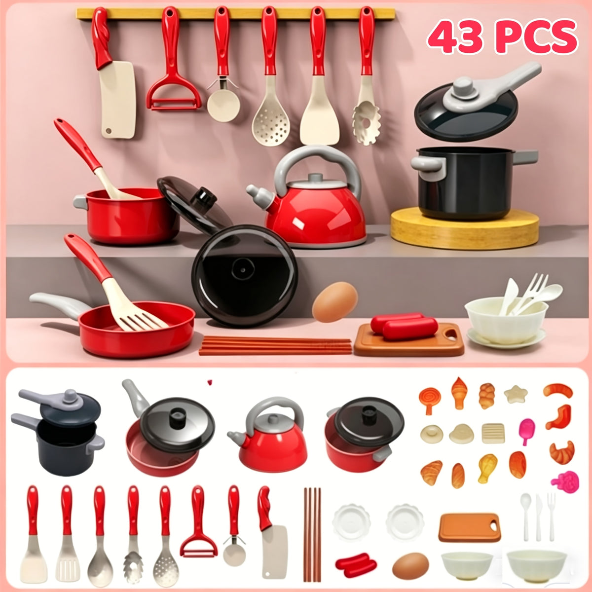 Mini Kitchen Playhouse Toy Set for Kids – Simulated Cooking Play Food Kitchenware & Tableware Set, Educational Pretend Play Toy for Ages 3-6, Perfect Birthday Halloween Christmas Gift for Boys & Girls