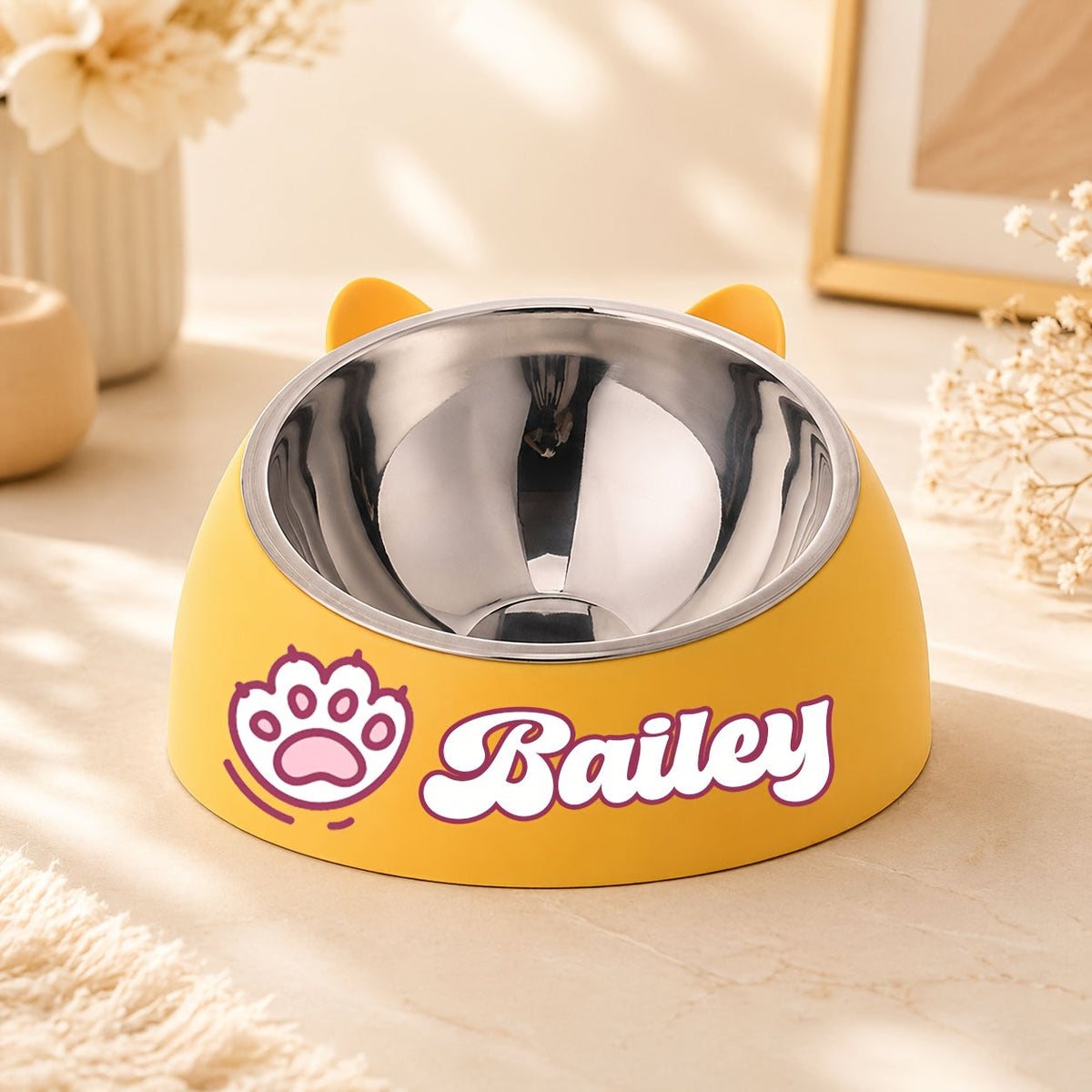 Personalized Stainless Steel Tilted Pet Bowl for Cats and Dogs Custom Name Ergonomic Neck Protection Food Water Bowl Great Gift for Pets Small Medium Large