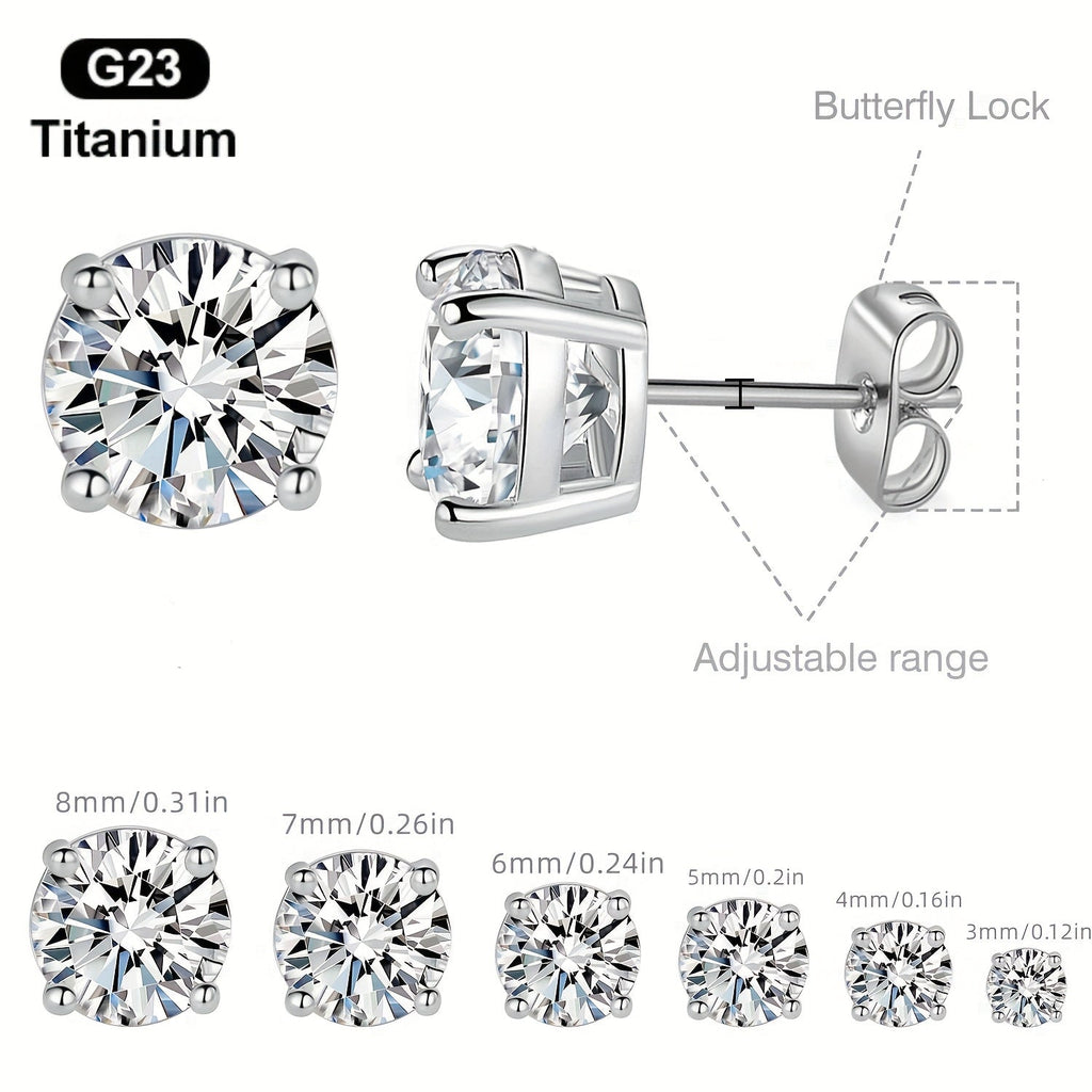 G23 Titanium Stud Earrings Set Hypoallergenic Zirconia Multiple Piercing Stacking Earrings 3 4 5 6 7 8mm Small Studs for Women Men Sensitive Ears Gift