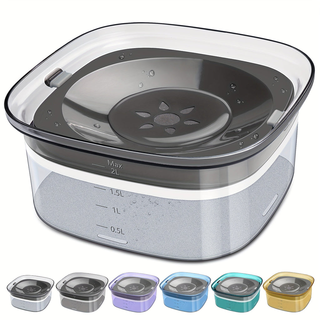 Dog Water Bowl 2L No-Spill Large Capacity – Slow Water Feeder with Transparent Design & Anti-Spill Floating Disk, Spill-Proof Pet Water Dispenser for Dogs and Cats, Easy to Clean Travel Bowl