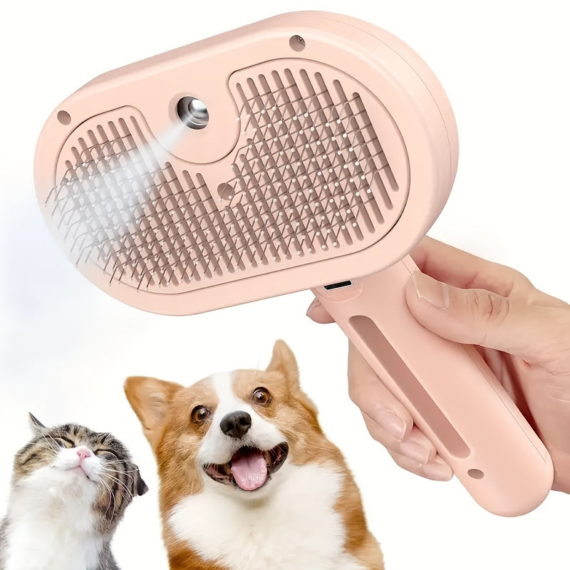 3-in-1 Automatic Steam Pet Grooming Brush – Anti-Shedding Hair Remover with Stainless Bristles for Long & Short Haired Dogs and Cats, Low-Voltage Safe Deshedding Tool