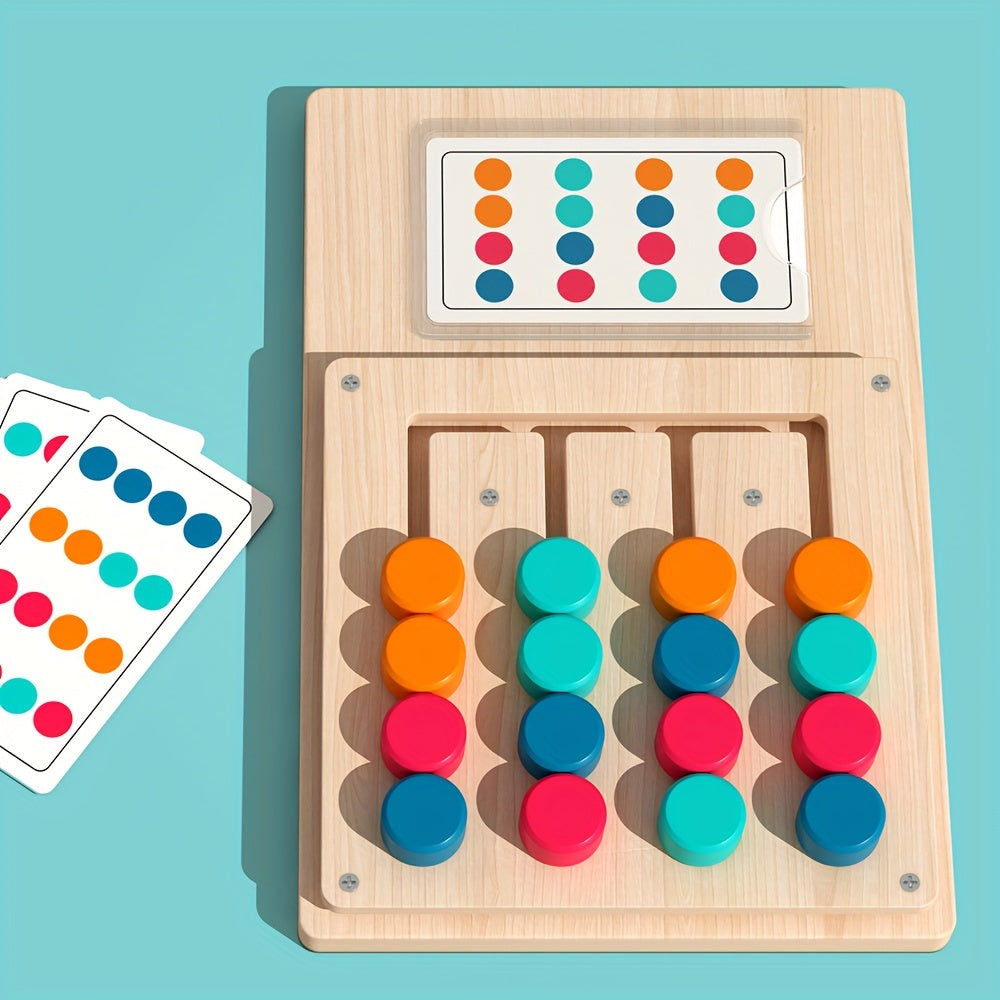 Wooden Four-Color Puzzle Game for Kids & Adults - STEM Brain Teaser Logic Toy to Enhance Focus, Hand-Eye Coordination & Critical Thinking, Educational Family Board Game, Birthday & Holiday Gift