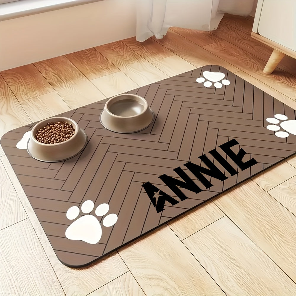 Personalized Pet Feeding Mat Custom Name - Large Non-Slip Water-Absorbing Quick-Dry Dog Cat Bowl Mat, Nordic Style Waterproof Placemat for Pet Food & Water Bowls, Custom Dog Cat Gift