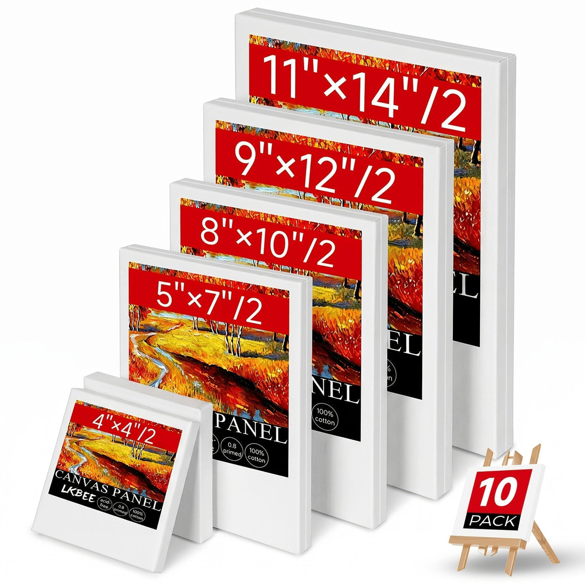 Stretched Canvas Board Set Round & Square Multi-Size Combo – 5 to 20 Piece Packs in 10x10, 11x14, 12x12, 16x16 & More – Ideal for Acrylic Pouring, Wet-on-Wet, Oil Painting & Classroom Teaching