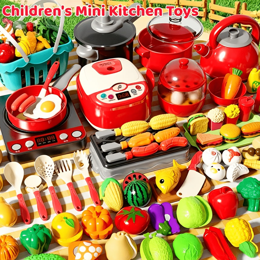 Mini Kitchen Playhouse Toy Set for Kids – Simulated Cooking Play Food Kitchenware & Tableware Set, Educational Pretend Play Toy for Ages 3-6, Perfect Birthday Halloween Christmas Gift for Boys & Girls