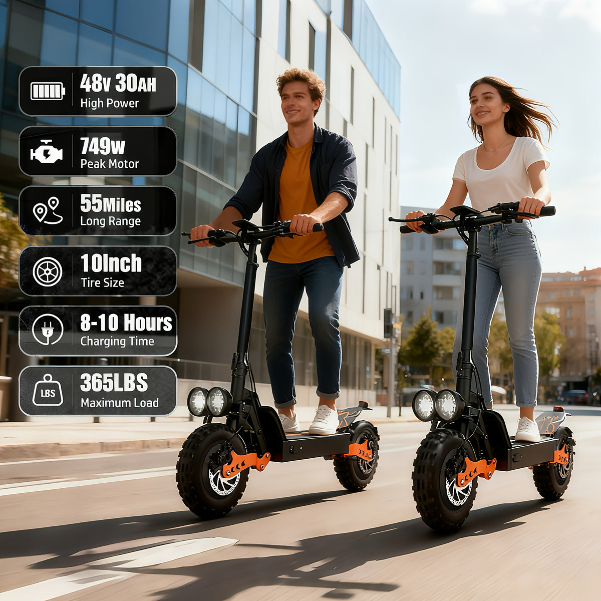 GT28 749W Electric Scooter with Seat for Adults, 55-Mile Long Range, Dual Disc Brakes, Smooth Ride Commuter E-Scooter - Ideal for Daily Travel & Everyday Use